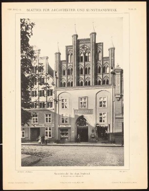 Bürgerhaus, Stralsund: Ansicht (aus: Blätter für Architektur und Kunsthandwerk, 8. Jg., 1895, Tafel 29)