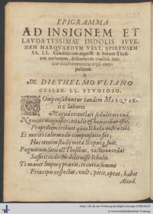 Epigramme an Johann Marquard Vest.