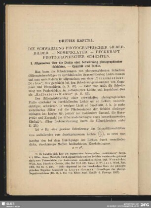 Drittes Kapitel. Die Schwärzung photographischer Silberbilder - Nomenklatur - Deckkraft photographischer Schichten