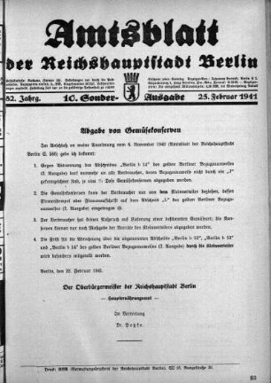 10. Sonderausgabe, 25. Februar 1941