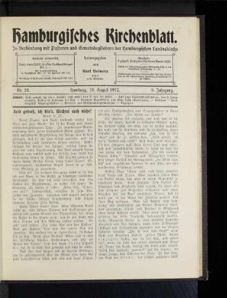 Nr. 33. Hamburg, 18. August 1912. 9. Jahrgang.