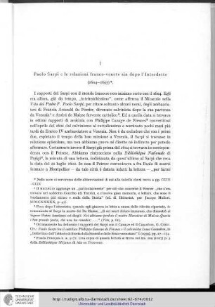 I. Paolo Sarpi e le relazioni franco-venete sin dopo l'interdetto