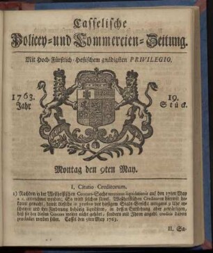 19. Stueck, Montag den 9ten May 1763