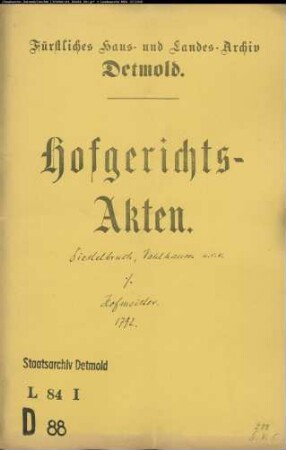 Diestelbruch, Vahlhausen, Leistrup und Meiersfeld, Eingesessene zu gegen Hofmeister zu Diestelbruch - Pferdehude
