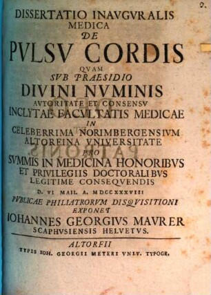 Diss. inagu. med. de pulsu cordis