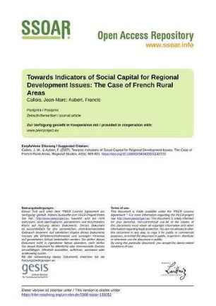 Towards Indicators of Social Capital for Regional Development Issues: The Case of French Rural Areas