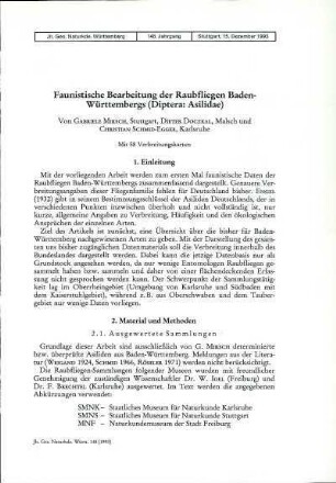 Faunistische Bearbeitung der Raubfliegen Baden-Württembergs (Diptera: Asilidae)