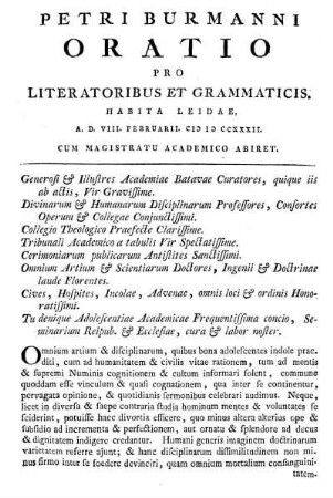 Oratio Pro Literatoribus Et Grammaticis.