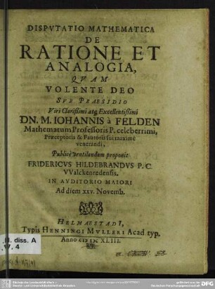 Disputatio mathematica de ratione et analogia