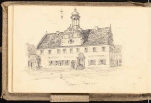 Skizzenbuch: Rathaus in Belgern, perpektivische Ansicht