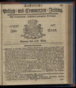 12tes Stueck, Montag den 25ten Maerz. 1793