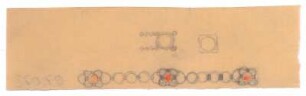 Studie einer Kette : Kette mit runden Gliedern und drei Gliedern in Blumenform, je mit einem Edelstein besetzt; weitere Skizzen