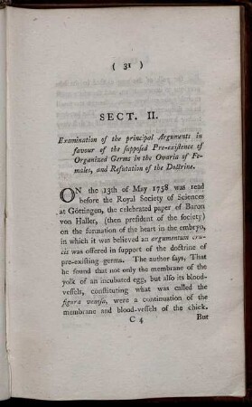 Sect. II. Examination of the principal Arguments in favour of the supposed Pre-existence of Organized Germs in the Ovaria of Females, and Refutation of the Doctrine.