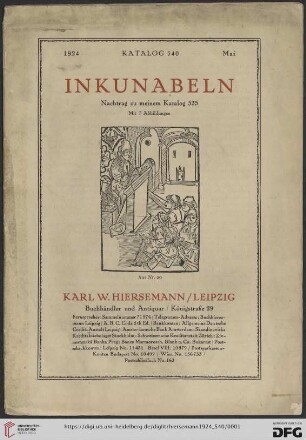 Nr. 540: Katalog: Inkunabeln - Nachtrag zu meinem Katalog 535