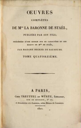 Oeuvres complètes de Mme. la baronne de Staël, 14. [Teil 3]