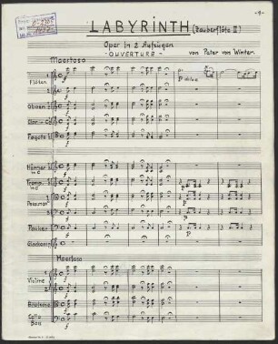 Das Labyrinth | (Zauberflöte II. Teil) | Oper in 2 Aufzügen : [Historisches Aufführungsmaterial der Bayerischen Staatsoper, 2. Partitur [Konvolut]