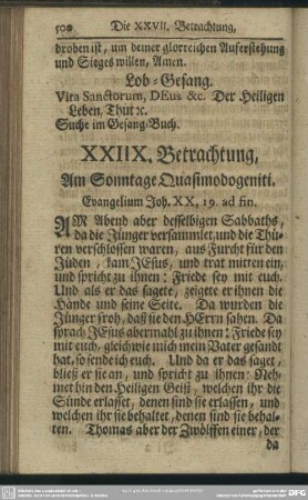 [XXVIII.] XXIIX. Betrachtung, Am Sonntage Quasimodogeniti. Evangelium Joh. XX, 19. ad fin.