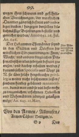 Von den Armen/ Allmusen/ Armen Cästen/ Heiligen/ c.