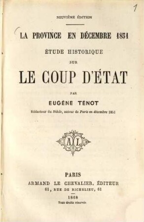 La Province en Décembre 1851 : Étude historique sur le coup d'état