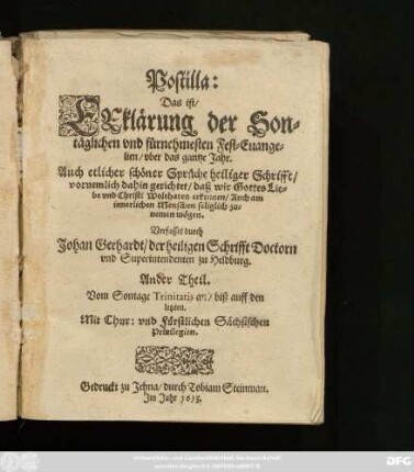 2: Vom Sontage Trinitatis an/ biß auff den letzten