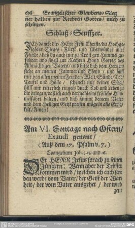 Am VI. Sontage nach Ostern, Exaudi genant (Auß dem 27. Psalm v. 7)