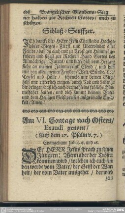 Am VI. Sontage nach Ostern, Exaudi genant (Auß dem 27. Psalm v. 7)