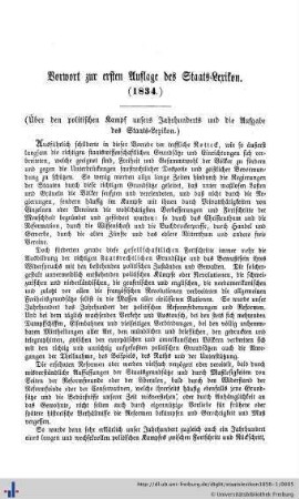 Vorwort zur ersten Auflage des Staats-Lexikon (1834).
