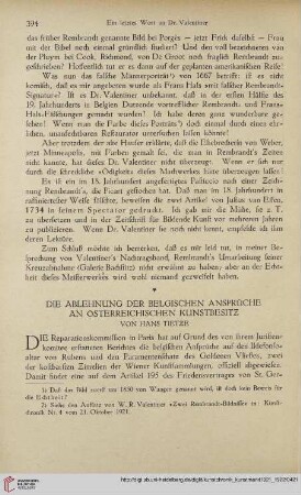 Neue Folge 33 = Jahrgang 57: Die Ablehnung der belgischen Ansprüche an österreichischen Kunstbesitz