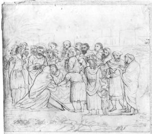 Der Jüngling zu Nain : Rietschel, Ernst: Der Jüngling zu Nain. 1821. Bleistift auf hellelfenbeinfarbenem Bütten; 17,1 x 20,1 cm. Privatbesitz, WVZ 164