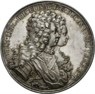 Medaille von Philipp Heinrich Müller auf die Ehe Eberhard Ludwigs von Johanna Elisabeths von Württemberg, 1705