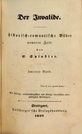 C. Spindler's Werke. 12, Der Invalide ; Bd. 2