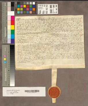 Maria Kunigunde, Äbtissin von Essen, behandigt auf Präsentation des Kanonichenkapitels den Wilhelm Mittweg und Friedrich Graffweg mit dem zum Oberhof Ehrenzell gehörigen Howarskotten zu Holsterhausen. - Es siegelt die Äbtissin.