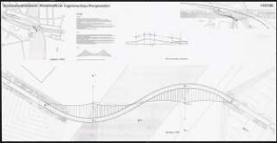 Eine Fußgängerbrücke über den Teltowkanal, Berlin-Adlershof Schinkelwettbewerb 1996: Lageplan 1:5000, Grundriss 1:200, Verlauf der Autobahn