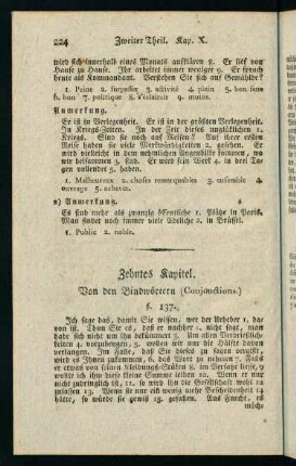 224-225, Zehntes Kapitel. Von den Bindwörtern (Conjonctions.)