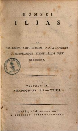 Homeri et Homeridarum opera et reliquiae, 1,2.