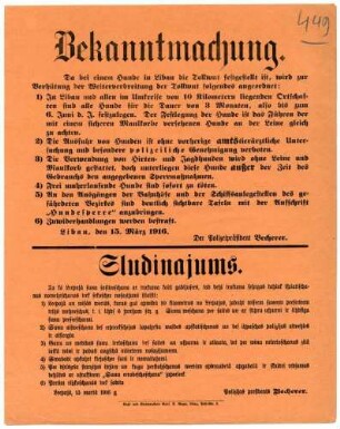 "Bekanntmachung" von Maßnahmen zur Verhütung der Weiterverbreitung der Tollwut