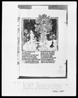 Rudolf von Ems, Weltchronik — Moses und der brennende Dornbusch, Folio 87recto