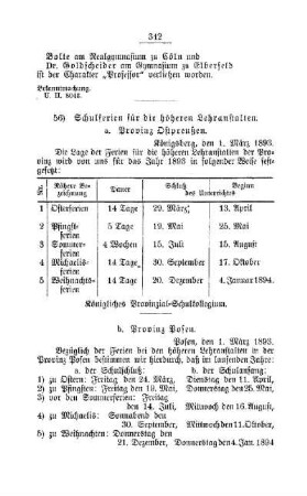 Schulferien für die höheren Lehranstalten : [D. Höhere Lehranstalten]