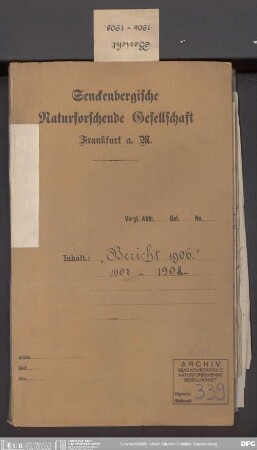 Tätigkeit der Redaktionskommission für den "Bericht der Senckenbergischen Naturforschenden Gesellschaft in Frankfurt am Main", Bd. 2