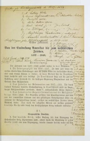 Erster Zeitraum Von der Entdeckung Amerikas bis zum westfälischen Frieden. 1492-1448