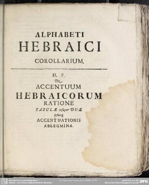 Alphabeti Hebraici Corollarium ...