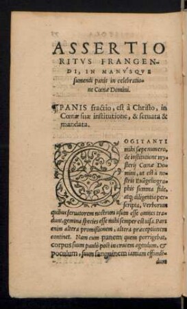 Assertio Ritus Frangendi, In Manusque sumendi panis in celebratione Coenae Domini.