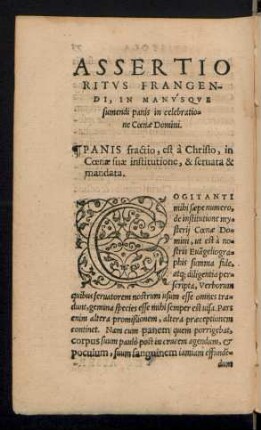 Assertio Ritus Frangendi, In Manusque sumendi panis in celebratione Coenae Domini.
