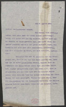 Brief an Karl Klindworth : 06.04.1915