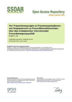 Von Frauenbewegungen zu Frauenorganisationen, von Empowerment zu FrauenMenschenrechten: über das Globalwerden internationaler Frauenbewegungspolitik
