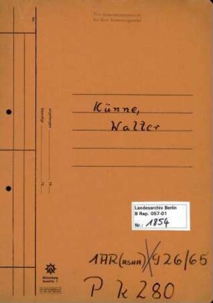 Personenheft Walter Künne (*25.12.1909)