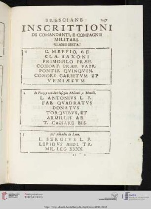 Inscrittioni de Comandanti, e Compagnie militari