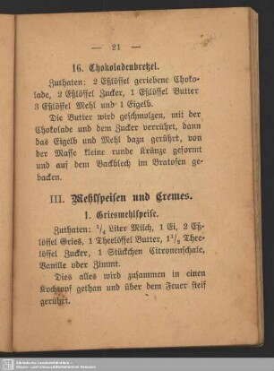 III. Mehlspeisen und Cremes