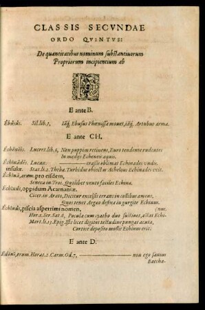 Classis Secundae Ordo Quintus ... E