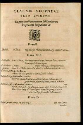 Classis Secundae Ordo Quintus ... E
